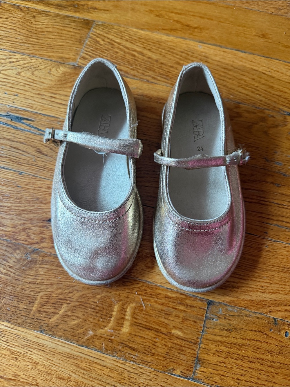 Zara Kids Metallic Rose Gold Mary Jane Shoes
